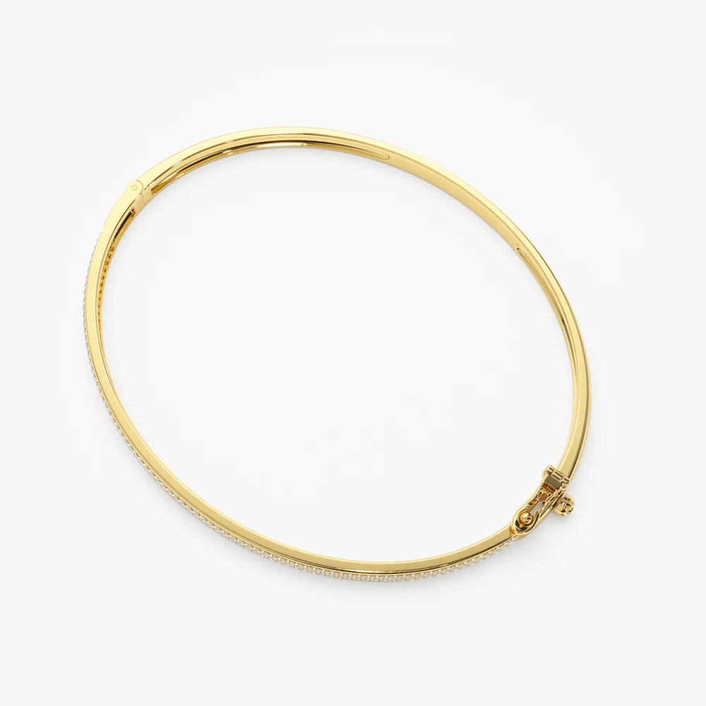 14K Solid Gold Three Row Pave Diamond Bracelet For women view 4