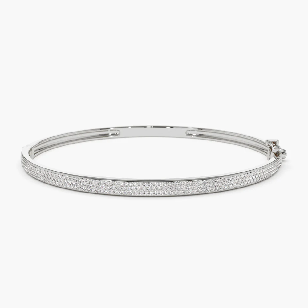 14K Solid Gold Three Row Pave Diamond Bracelet For women view 6