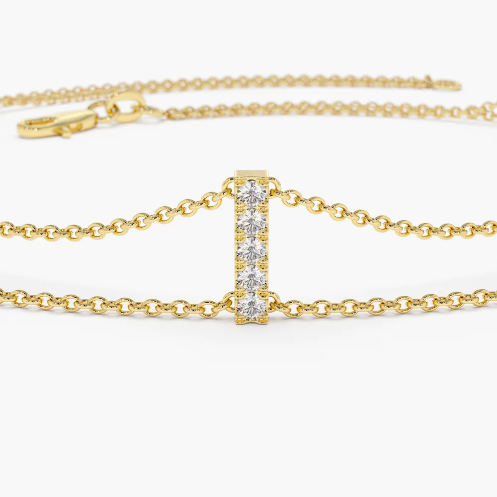 14K Solid Gold 5 Station Diamond Bar Bracelet view 2
