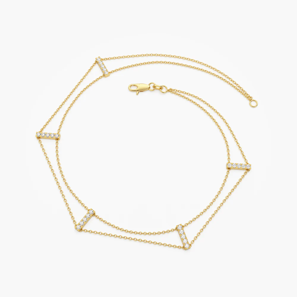 14K Solid Gold 5 Station Diamond Bar Bracelet view 3