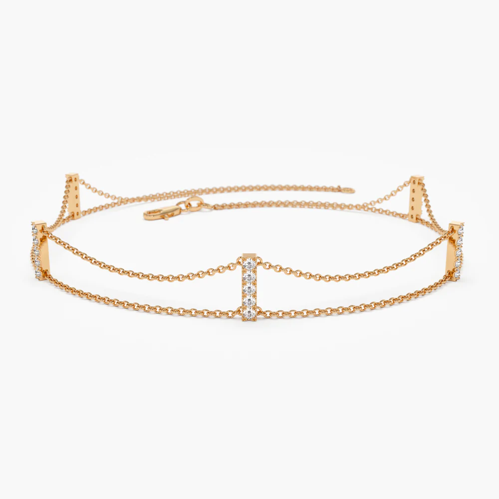 14K Solid Gold 5 Station Diamond Bar Bracelet view 4