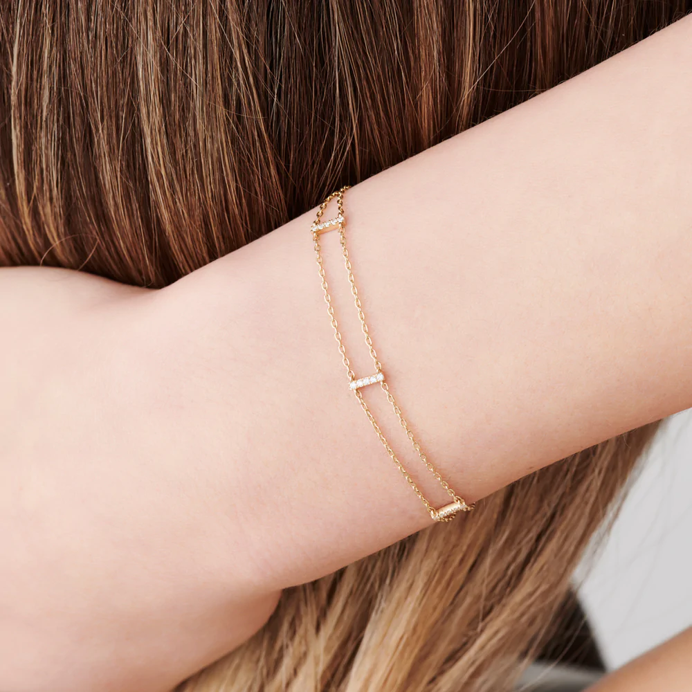 14K Solid Gold 5 Station Diamond Bar Bracelet view 5