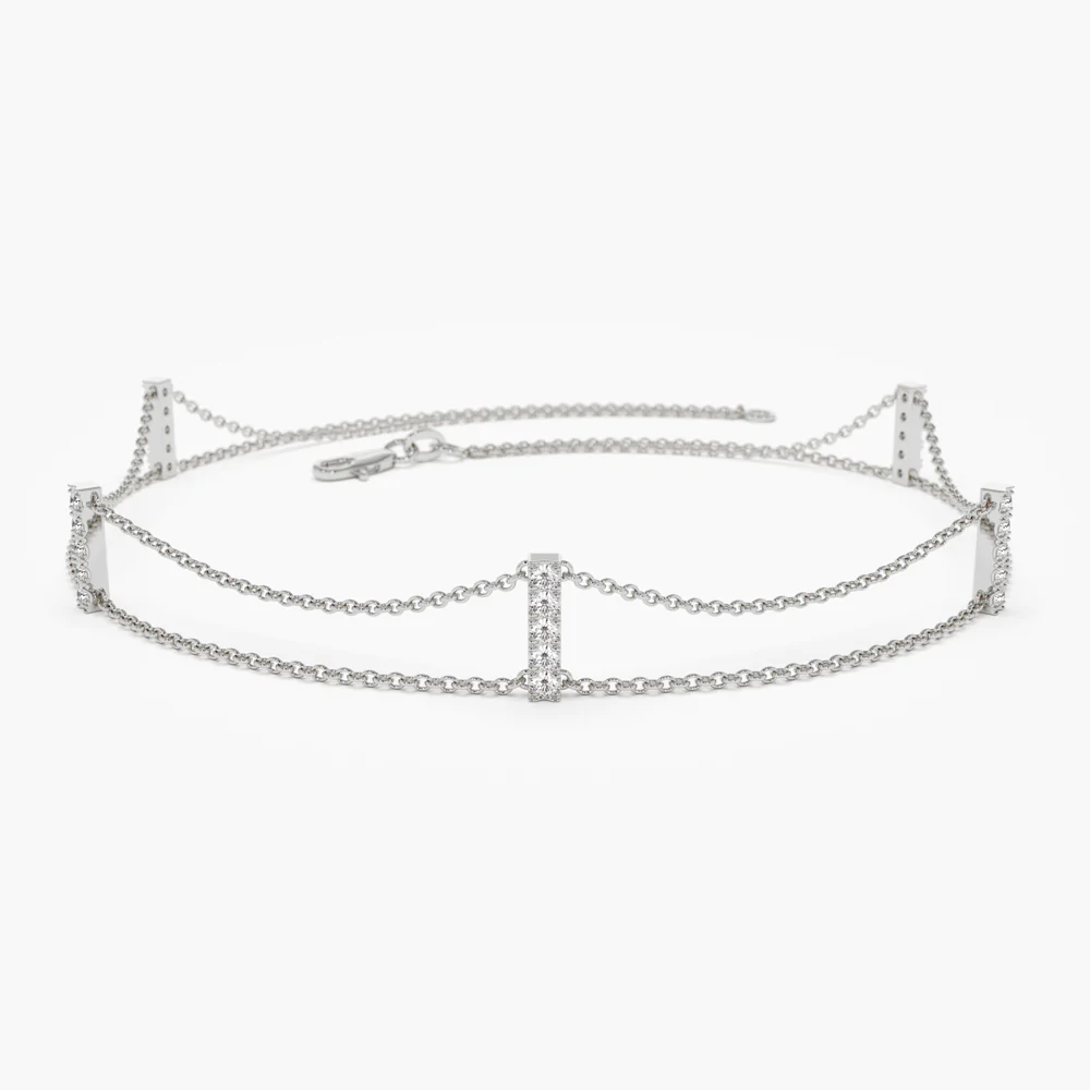 14K Solid Gold 5 Station Diamond Bar Bracelet view 6