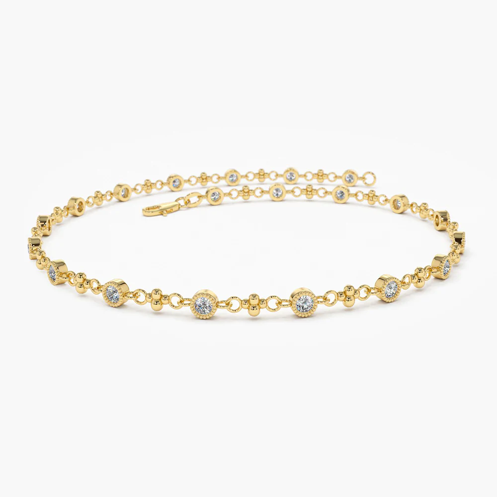 14K Solid Gold Bezel Setting Diamond with Migraine Bracelet