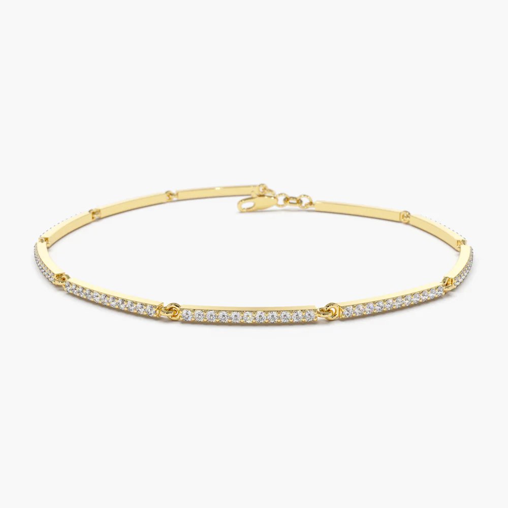 14K Solid Gold Pave Stackable Diamond Bar Bracelet