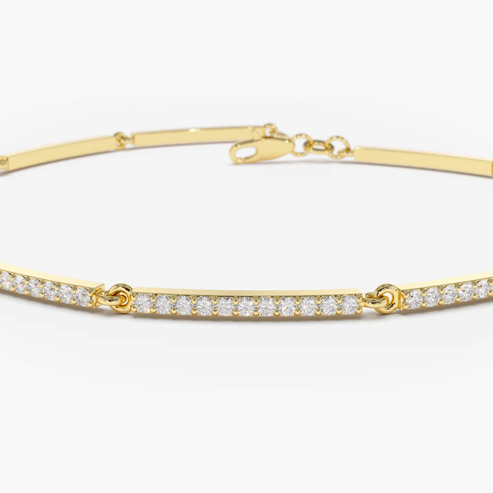 14K Solid Gold Pave Stackable Diamond Bar Bracelet view 2