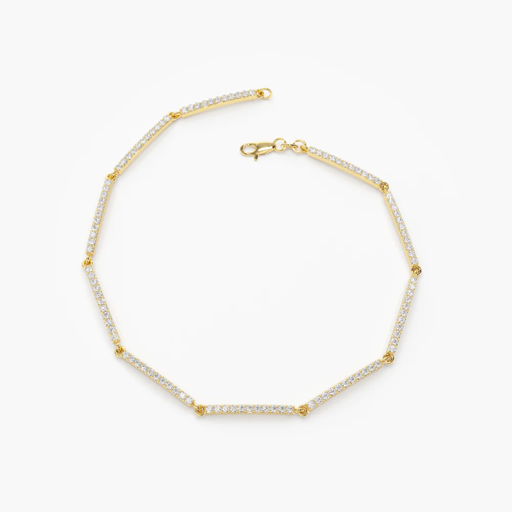14K Solid Gold Pave Stackable Diamond Bar Bracelet view 3