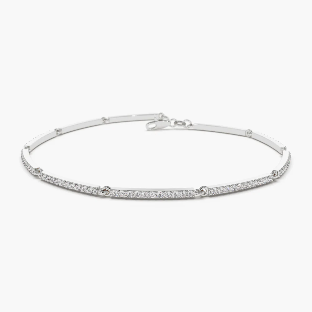 14K Solid Gold Pave Stackable Diamond Bar Bracelet view 4
