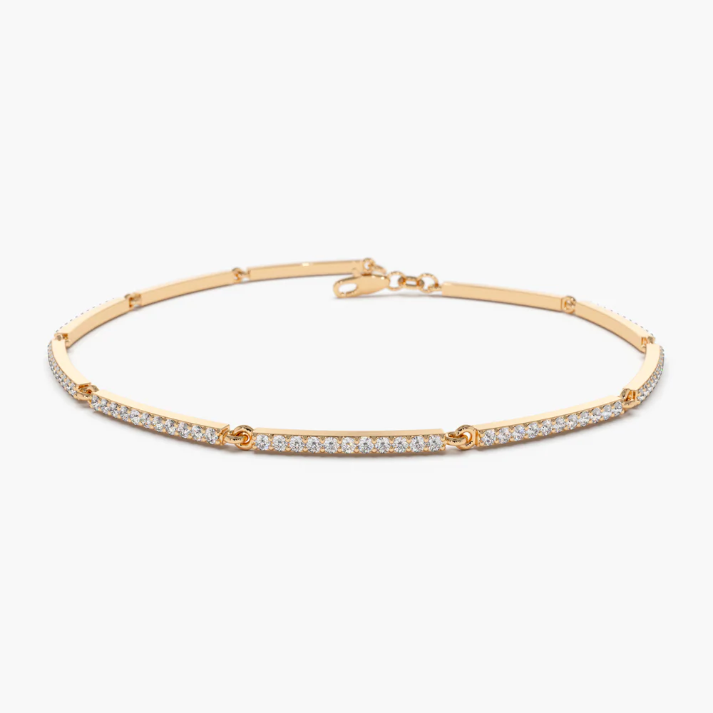 14K Solid Gold Pave Stackable Diamond Bar Bracelet view 5