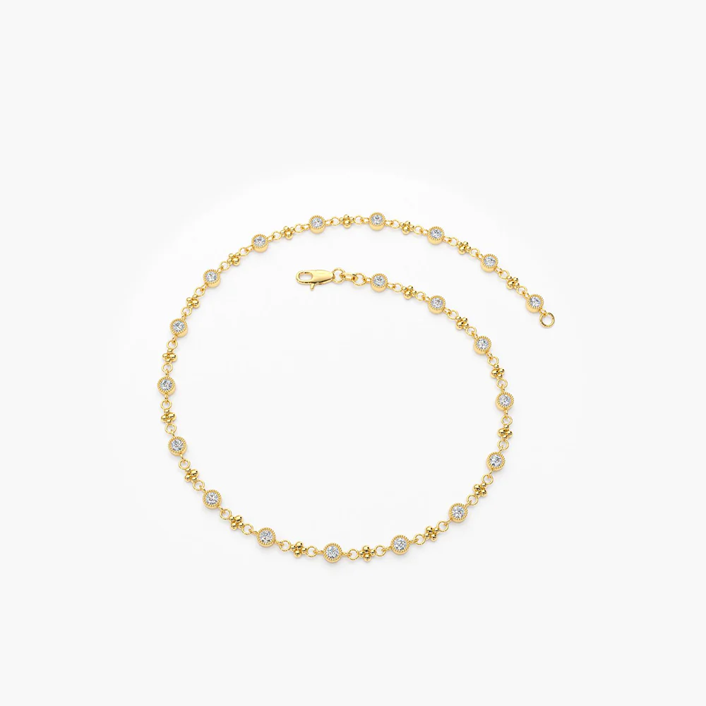 14K Solid Gold Bezel Setting Diamond with Migraine Bracelet view 3