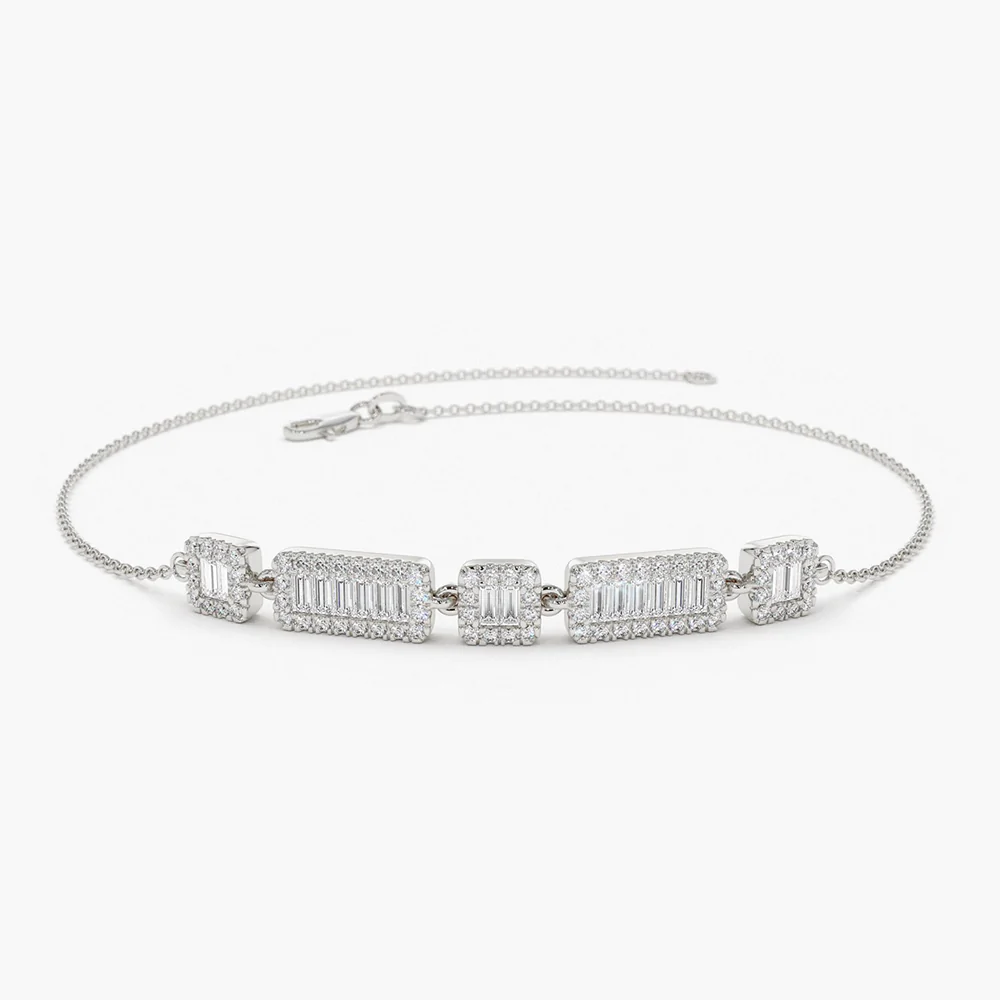 14K Solid Gold Baguette and Round Lab-Grown Diamond Bracelet view 2