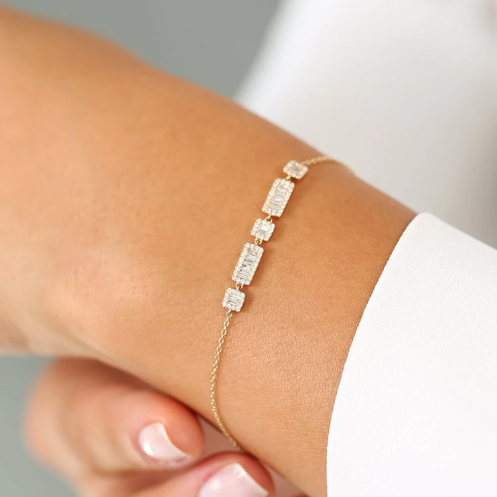 14K Solid Gold Baguette and Round Lab-Grown Diamond Bracelet view 3
