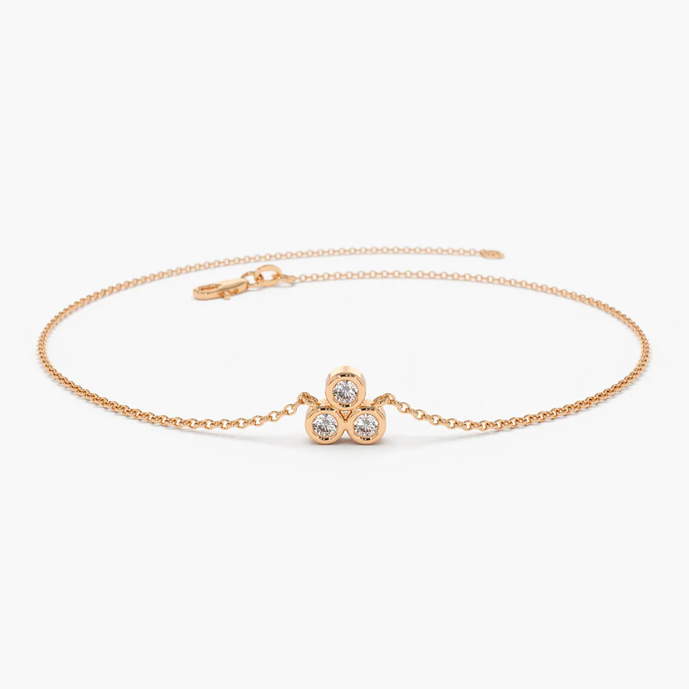 14K Solid Gold Triangle Trio Dainty Lab-Grown Diamond Bracelet