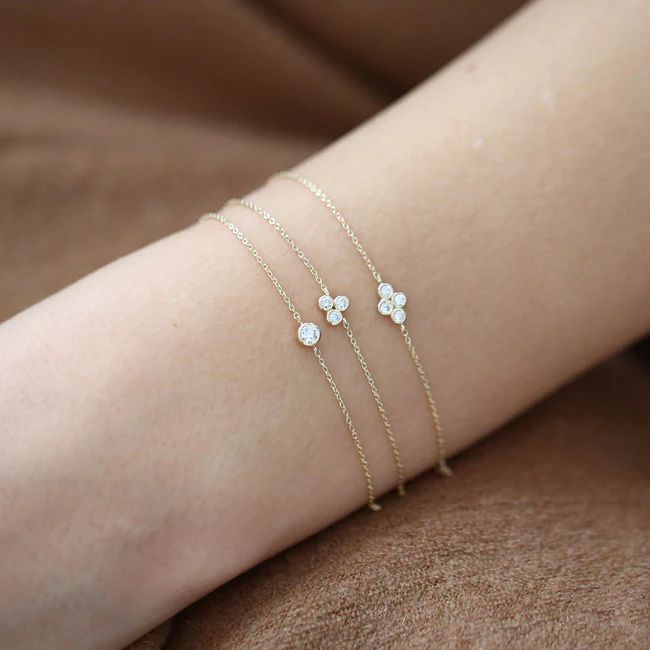 14K Solid Gold Triangle Trio Dainty Lab-Grown Diamond Bracelet view 2