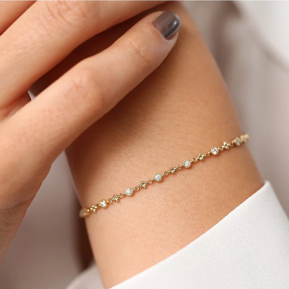 14K Solid Gold Bezel Setting Diamond with Migraine Bracelet view 5