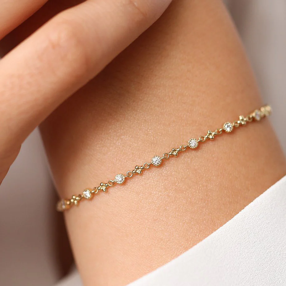 14K Solid Gold Bezel Setting Diamond with Migraine Bracelet view 6
