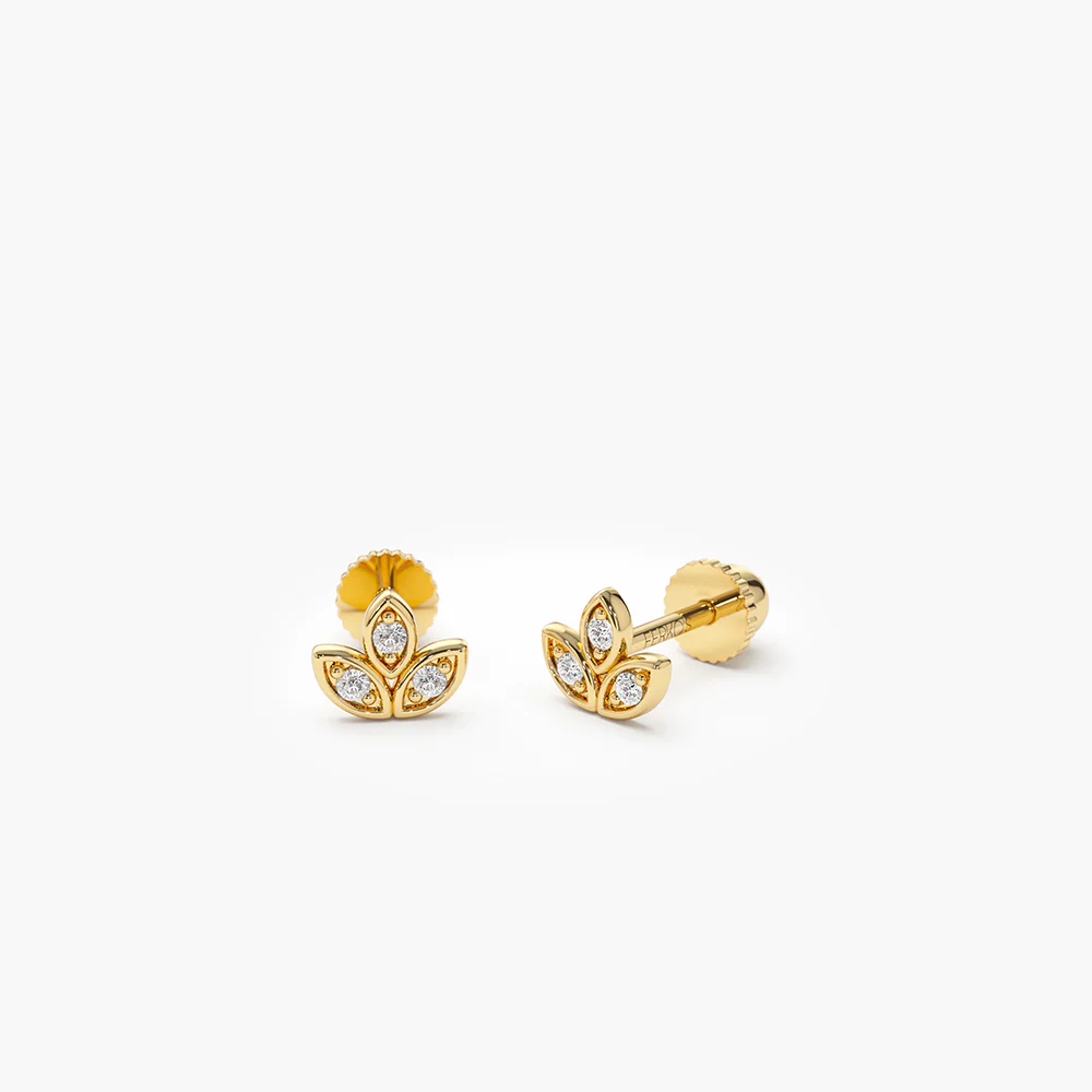 14K Solid Gold Leaf Petal Lab-Grown Diamond Helix Piercing view 2
