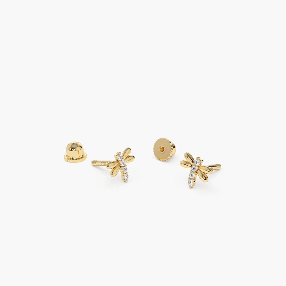 14K Solid Gold Lab-Grown Diamond Bee Helix Piercing