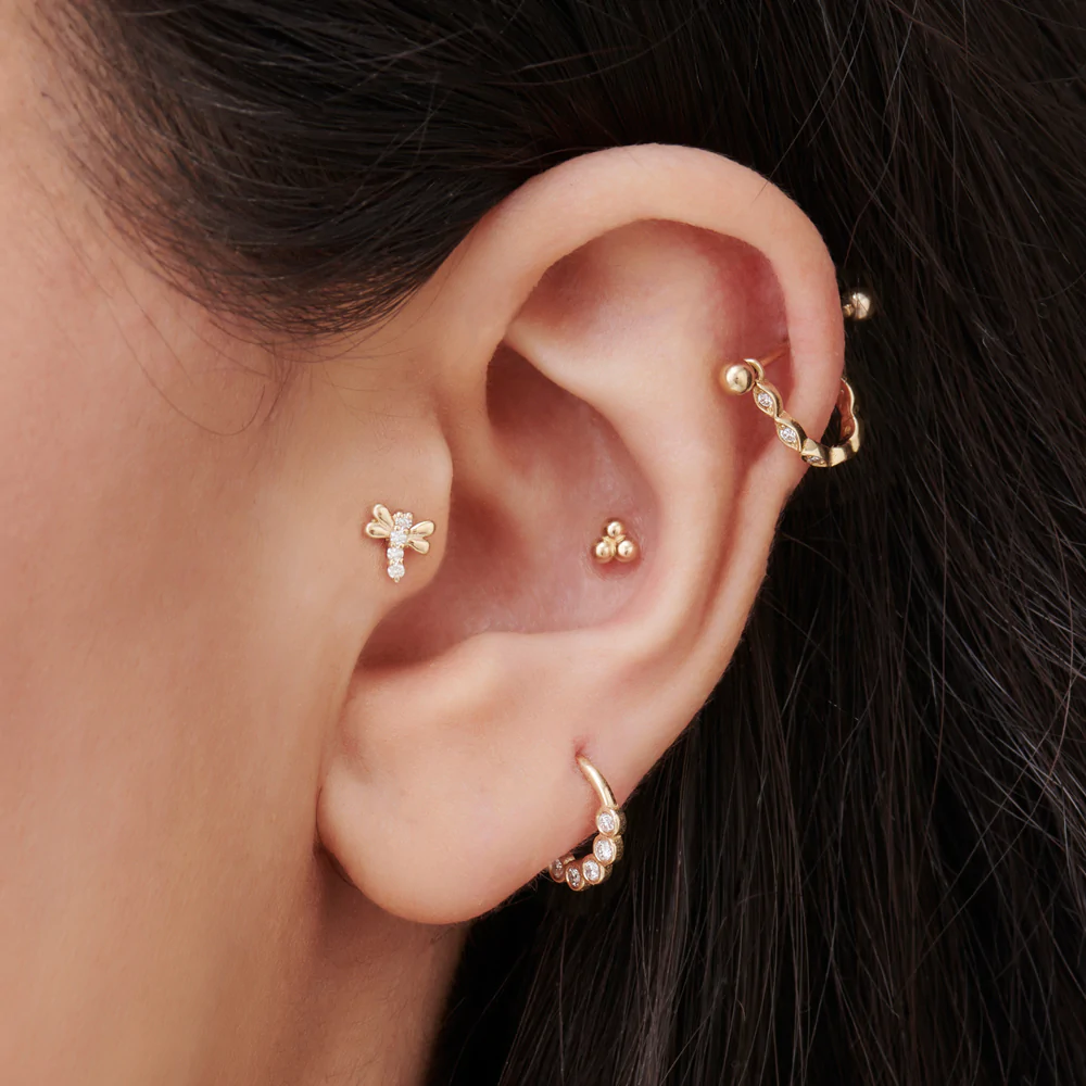 14K Solid Gold Lab-Grown Diamond Bee Helix Piercing view 2