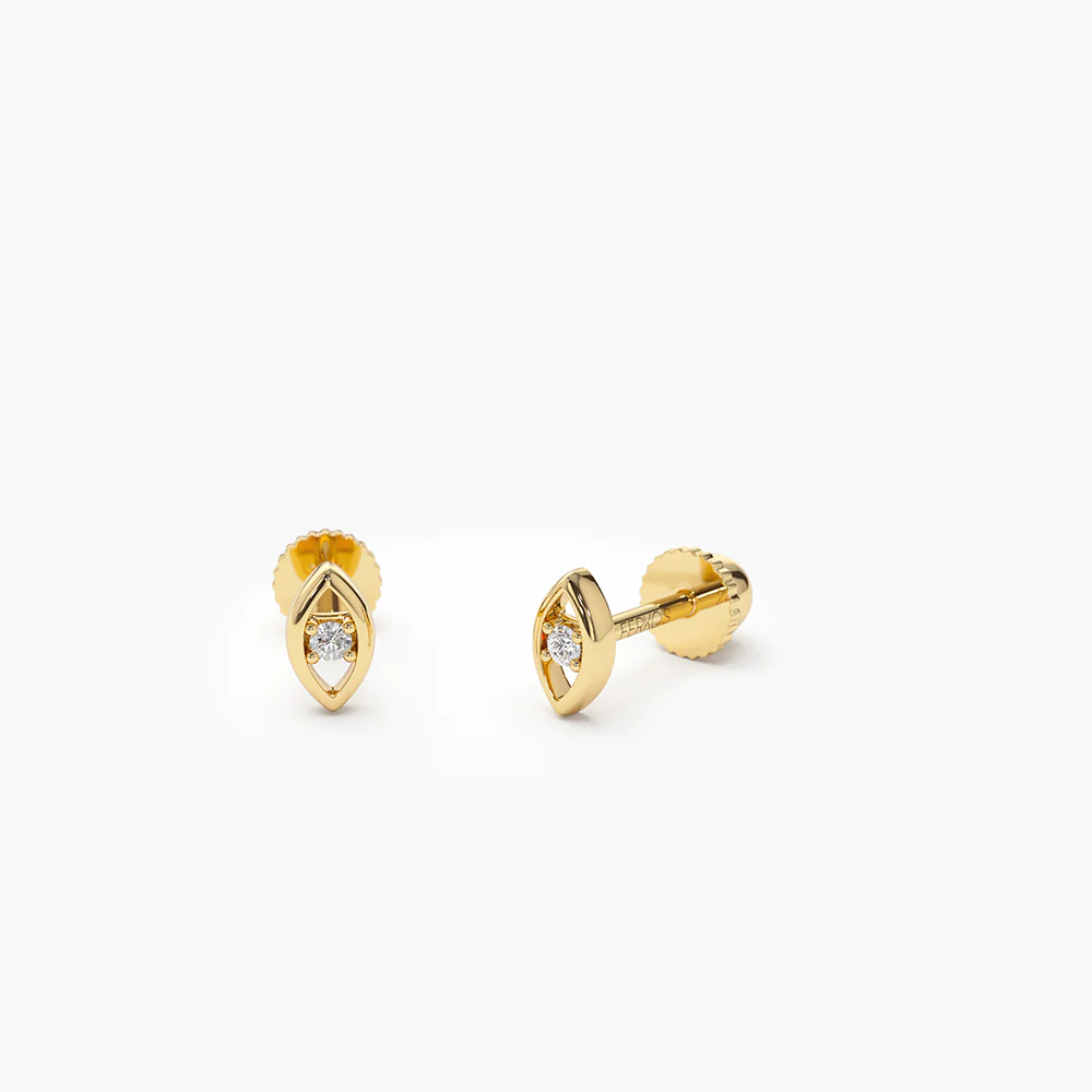 14K Solid Gold Diamond Evil Eye Helix Piercing
