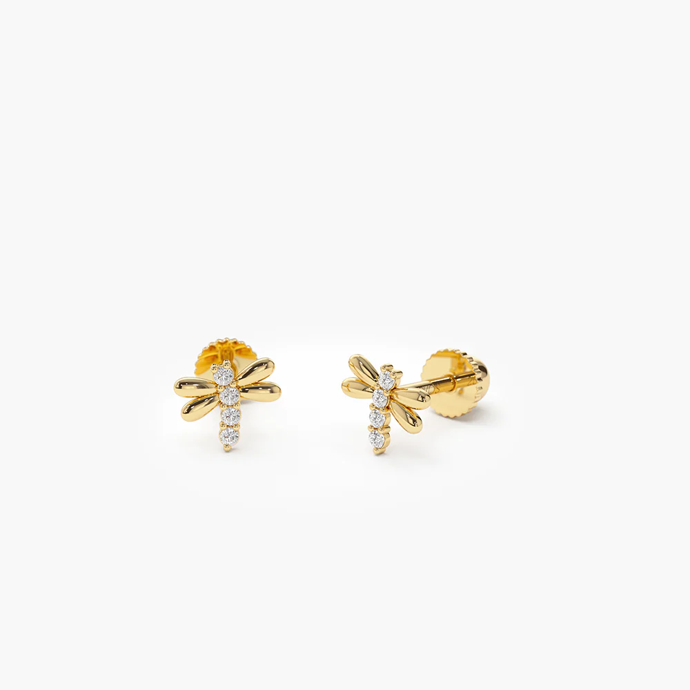 14K Solid Gold Lab-Grown Diamond Bee Helix Piercing view 3
