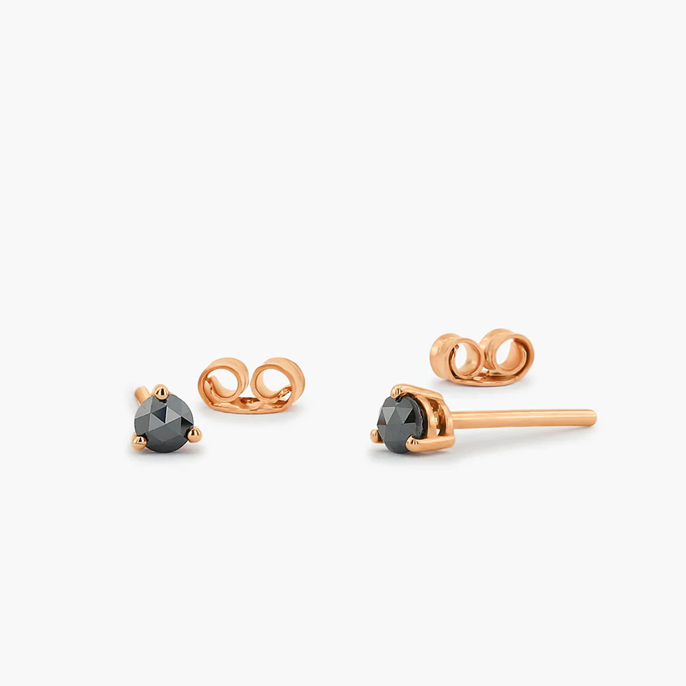 14K Solid Gold Rose Cut Black Lab-Grown Diamond Earrings