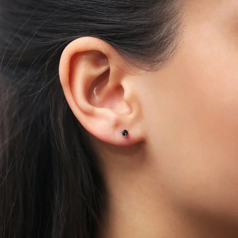 14K Solid Gold Rose Cut Black Lab-Grown Diamond Earrings view 2