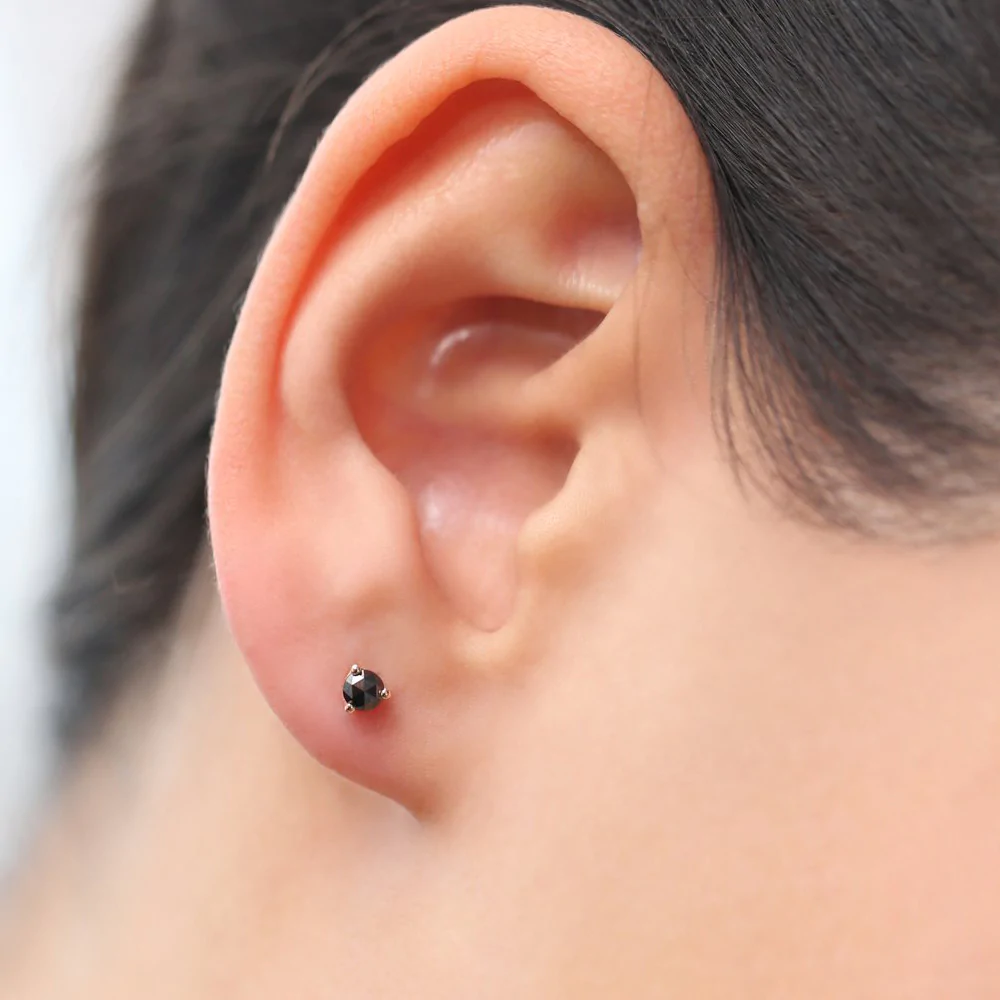 14K Solid Gold Rose Cut Black Lab-Grown Diamond Earrings view 3