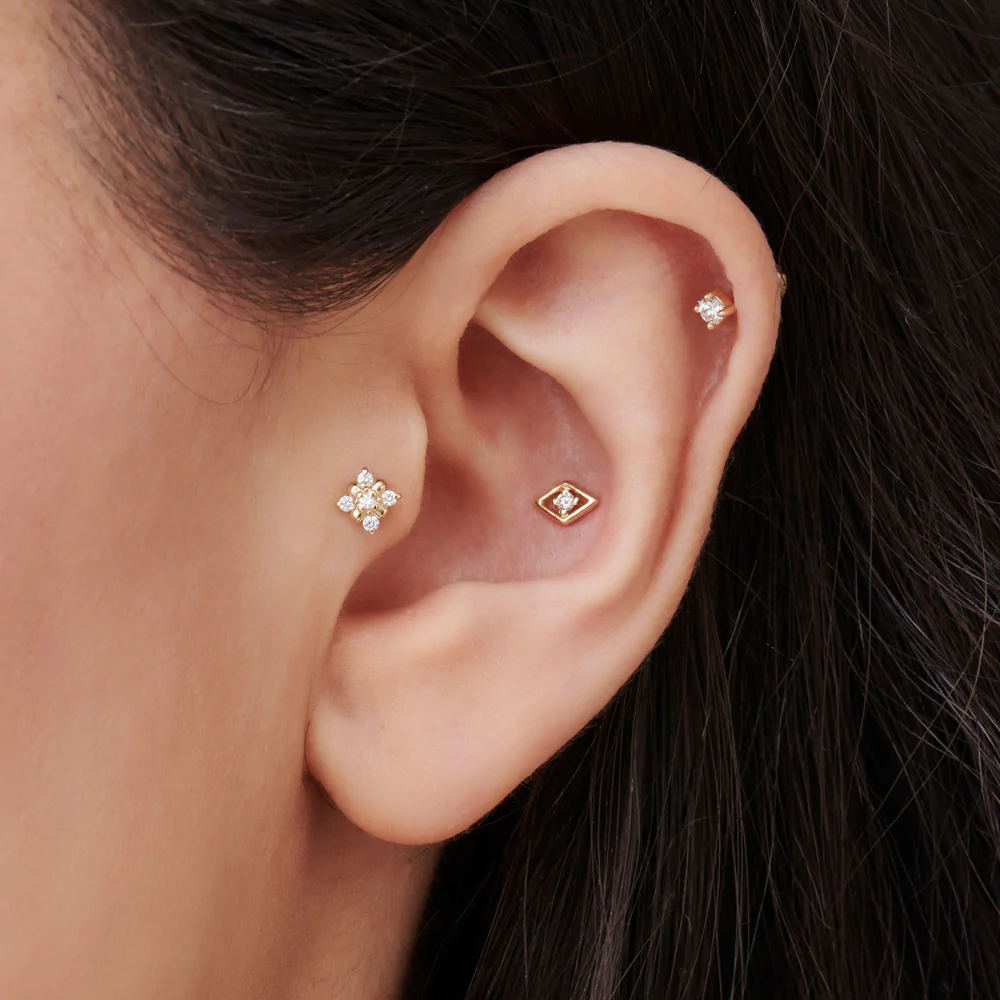 14K Solid Gold Diamond Evil Eye Helix Piercing view 2