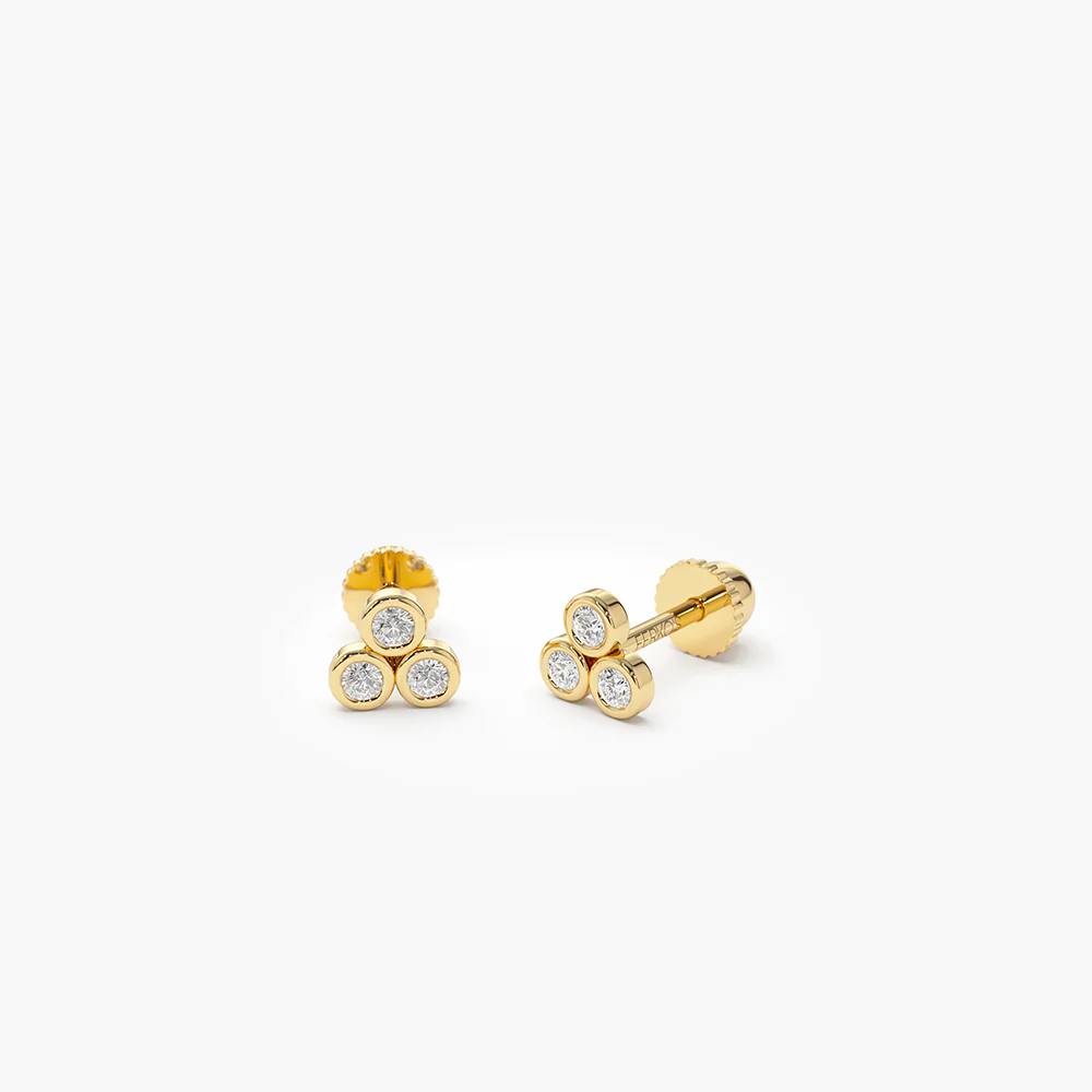 14K Solid Gold Dainty Lab-Grown Diamond Trio Helix Piercing view 3