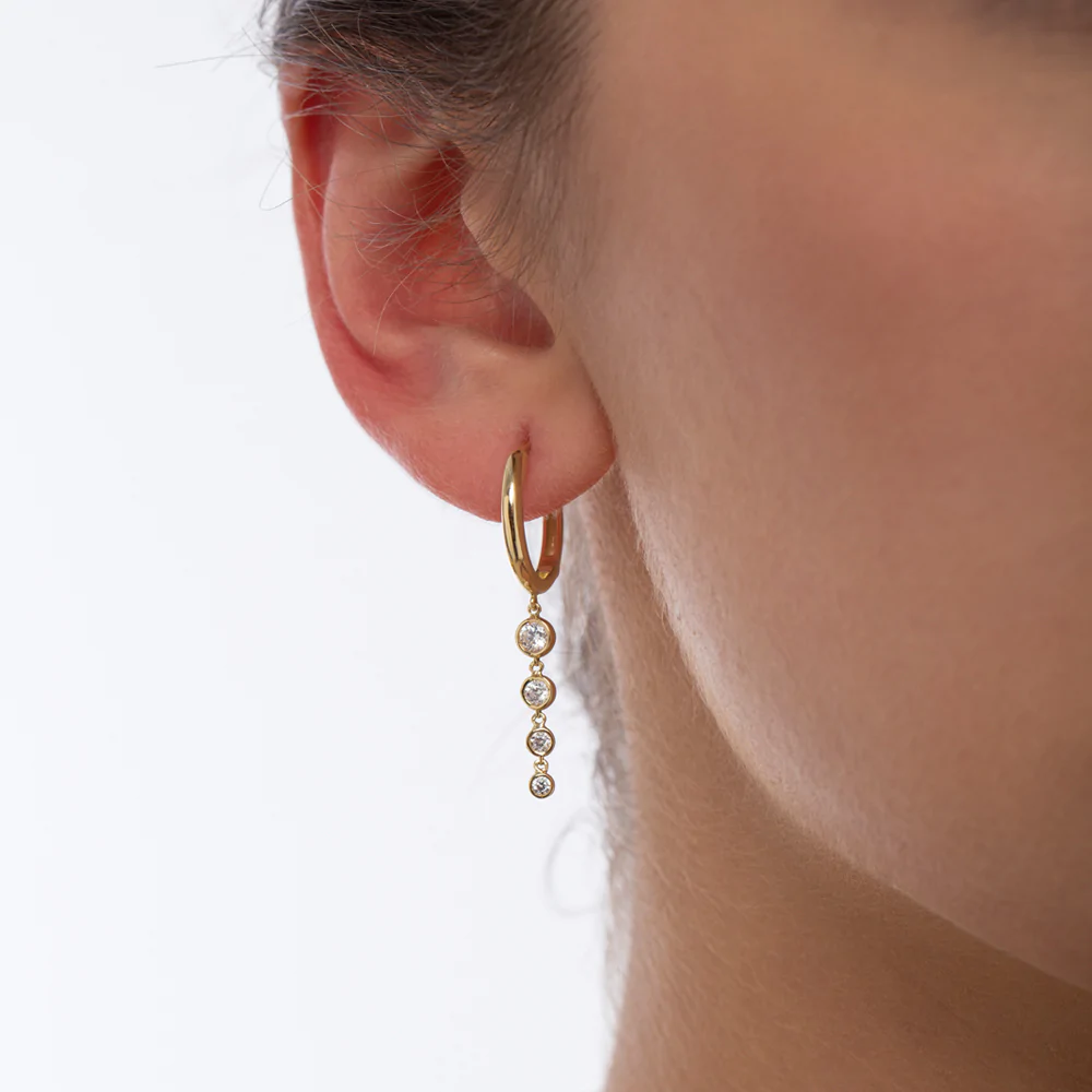 14K Solid Gold Dangling Diamond Drop Earrings view 2