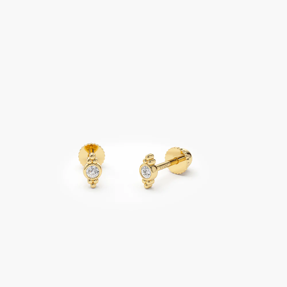 14K Solid Gold Six Dot Diamond Helix Piercing view 3