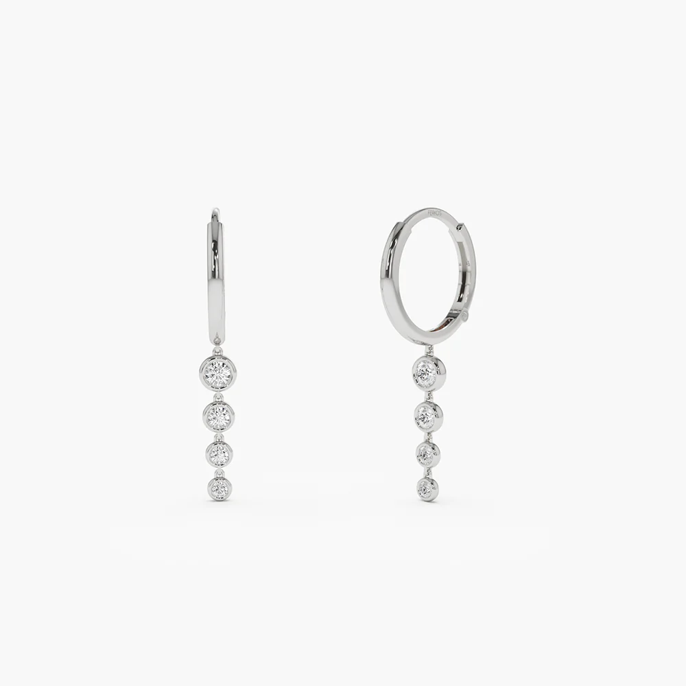 14K Solid Gold Dangling Diamond Drop Earrings view 3