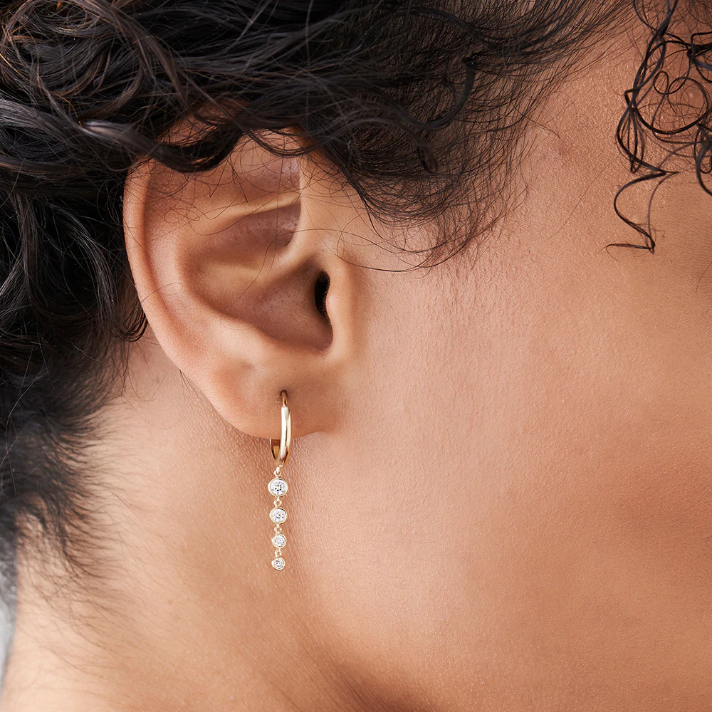 14K Solid Gold Dangling Diamond Drop Earrings view 4