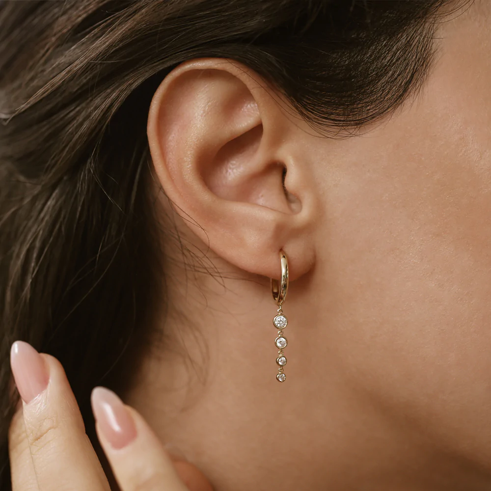 14K Solid Gold Dangling Diamond Drop Earrings view 5