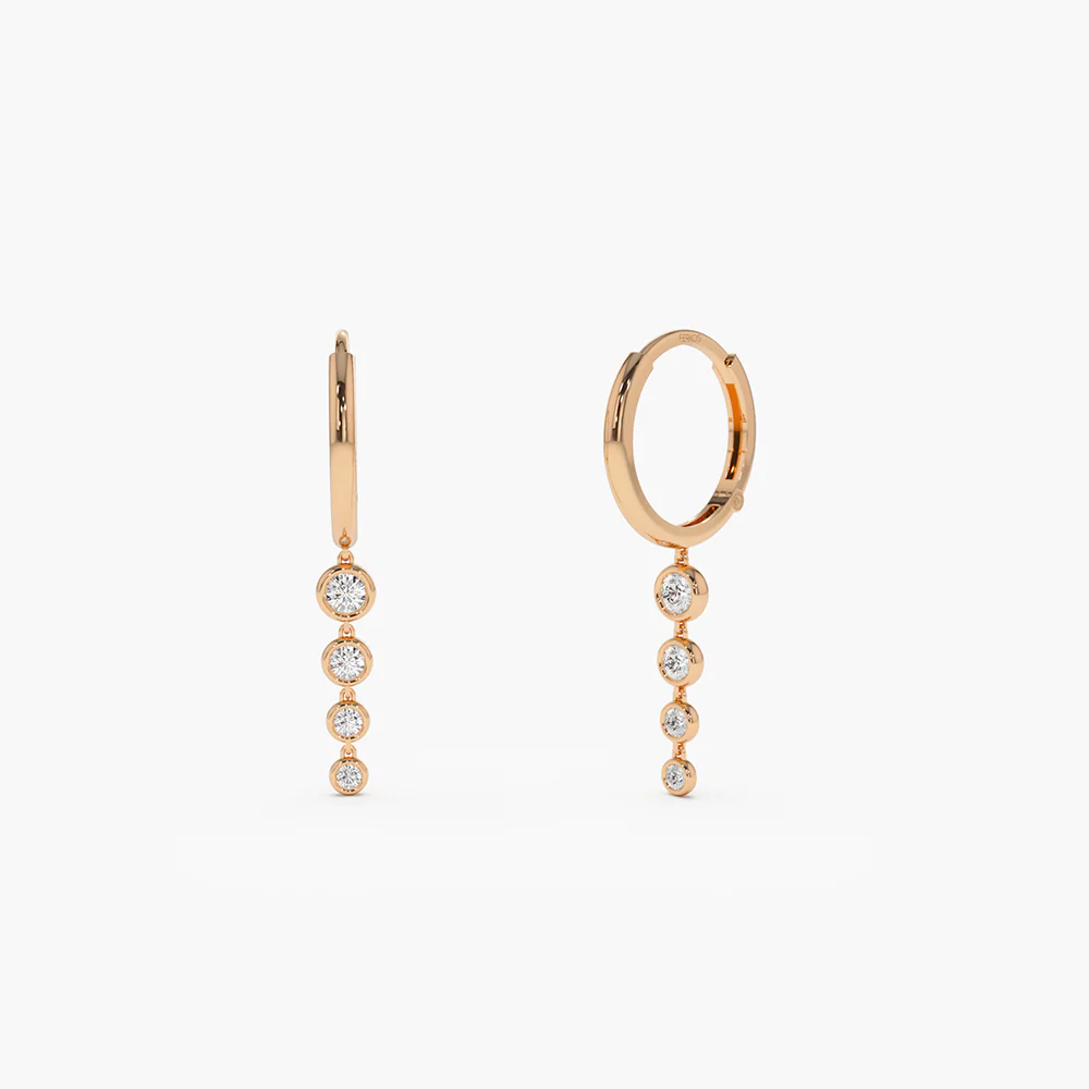 14K Solid Gold Dangling Diamond Drop Earrings view 6