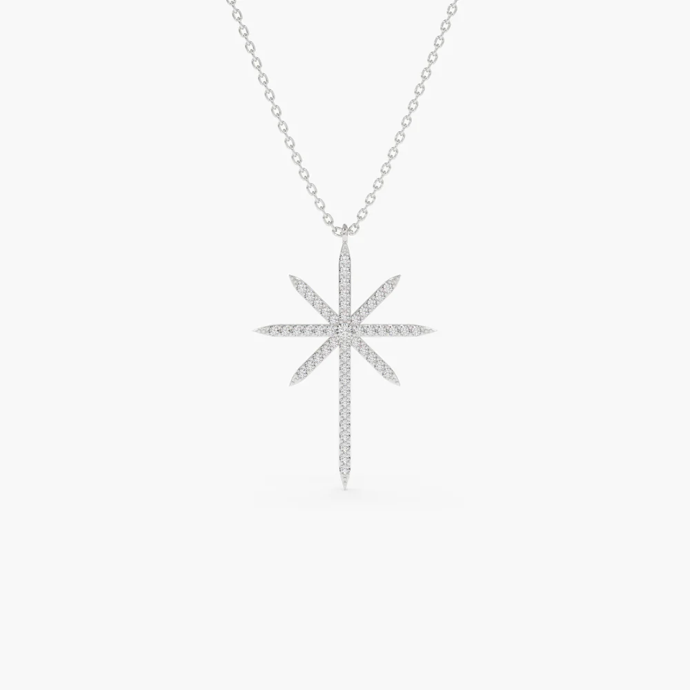 14K Solid Gold Celestial North Star Diamond Necklace view 3