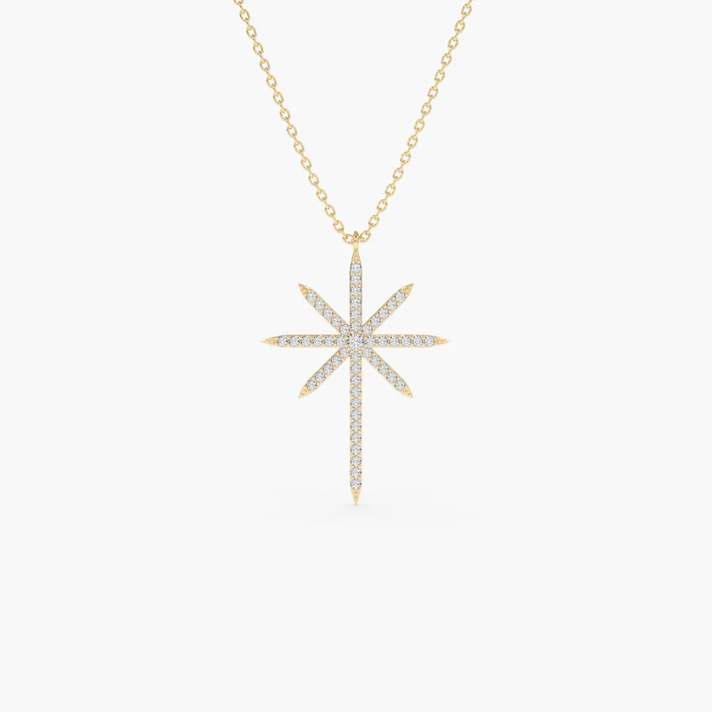 14K Solid Gold Celestial North Star Diamond Necklace view 4