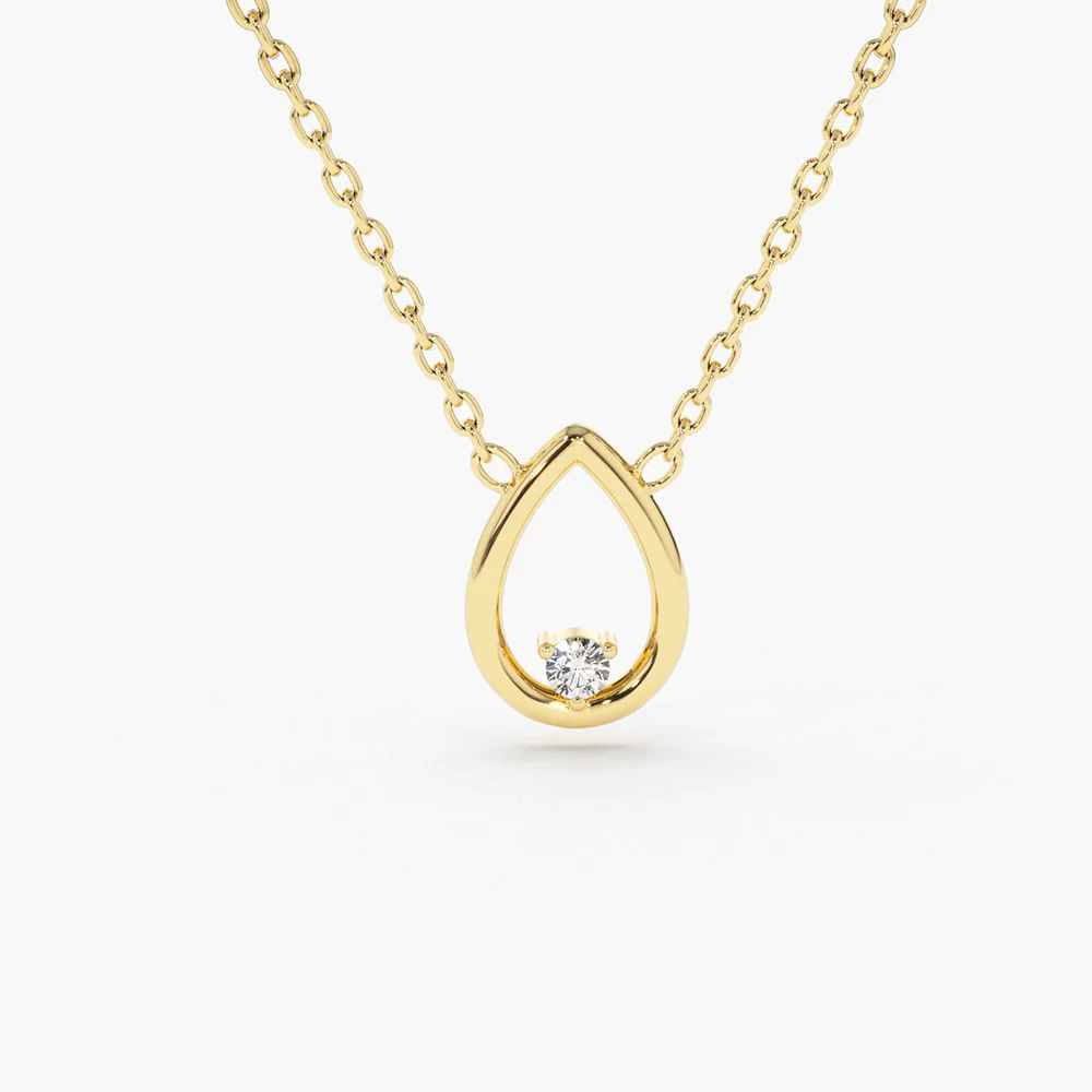 14K Solid Gold Floating Teardrop Diamond Necklace