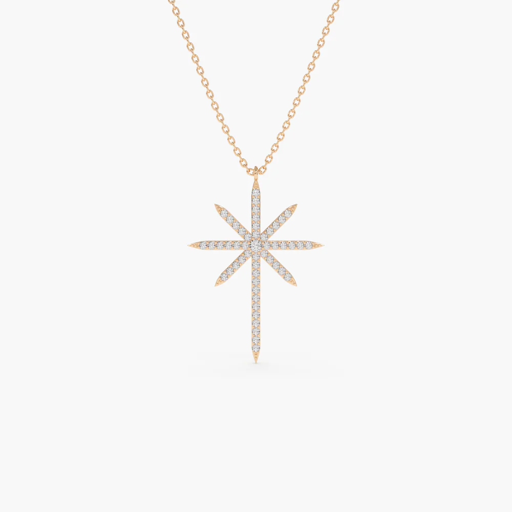14K Solid Gold Celestial North Star Diamond Necklace view 5