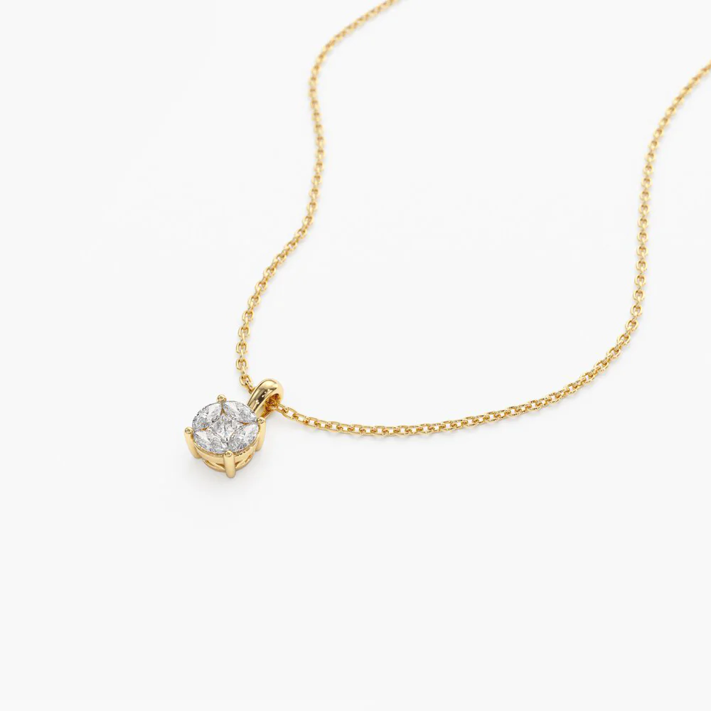 14K Solid Gold 0.25ctw Illusion Setting Brilliant Diamond Necklace