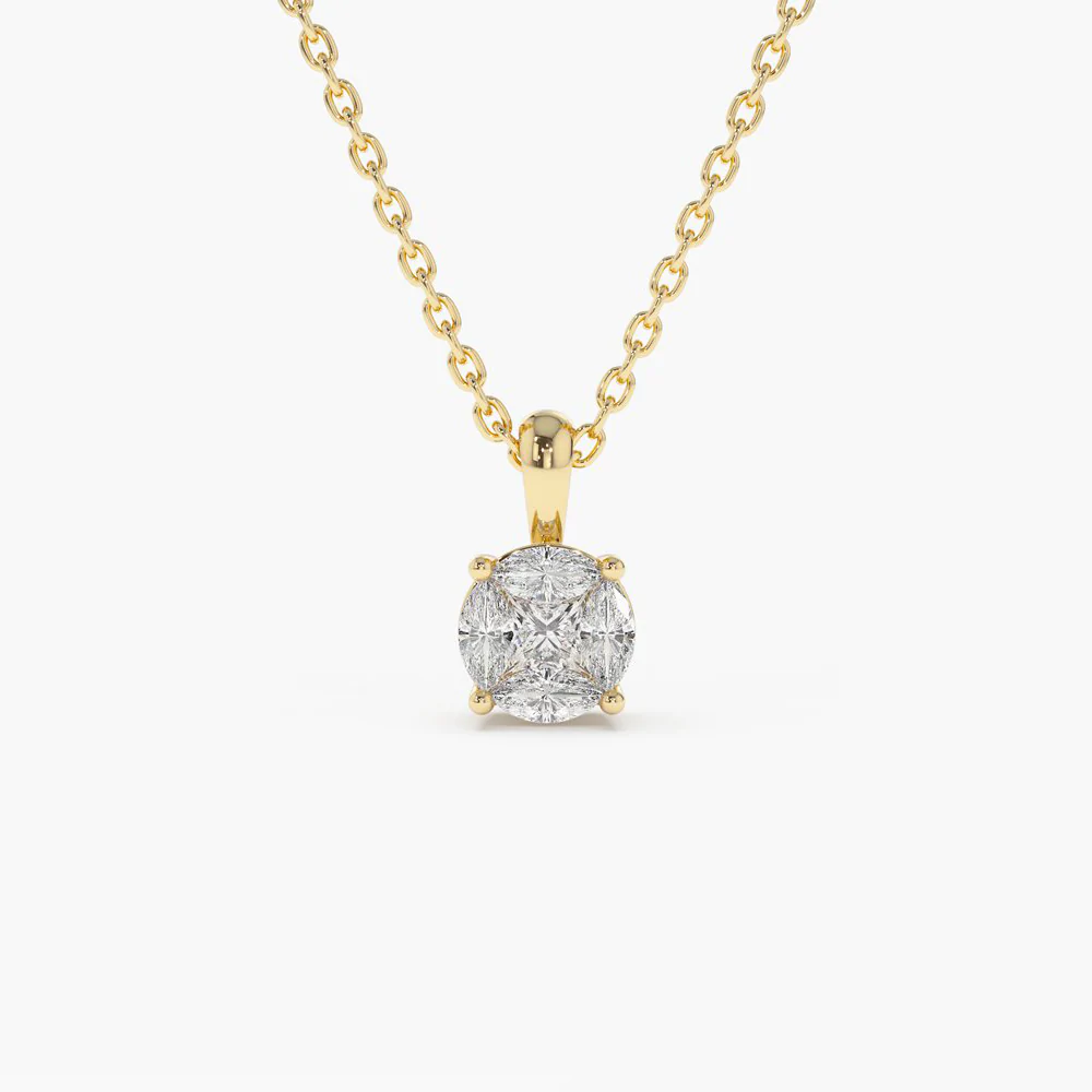 14K Solid Gold 0.25ctw Illusion Setting Brilliant Diamond Necklace view 2