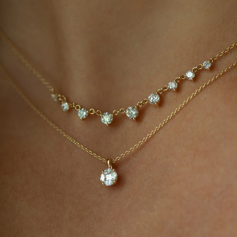 14K Solid Gold 0.25ctw Illusion Setting Brilliant Diamond Necklace view 3