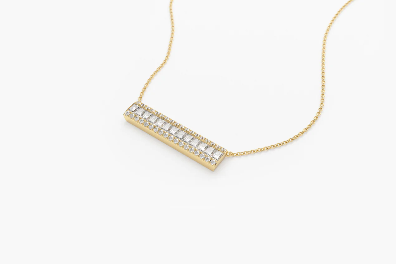 14K Solid Gold Baguette Diamond Horizontal Necklace view 4