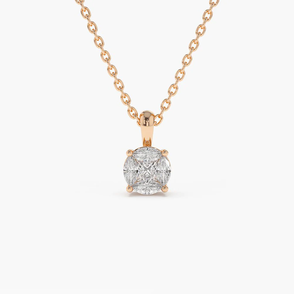 14K Solid Gold 0.25ctw Illusion Setting Brilliant Diamond Necklace view 4