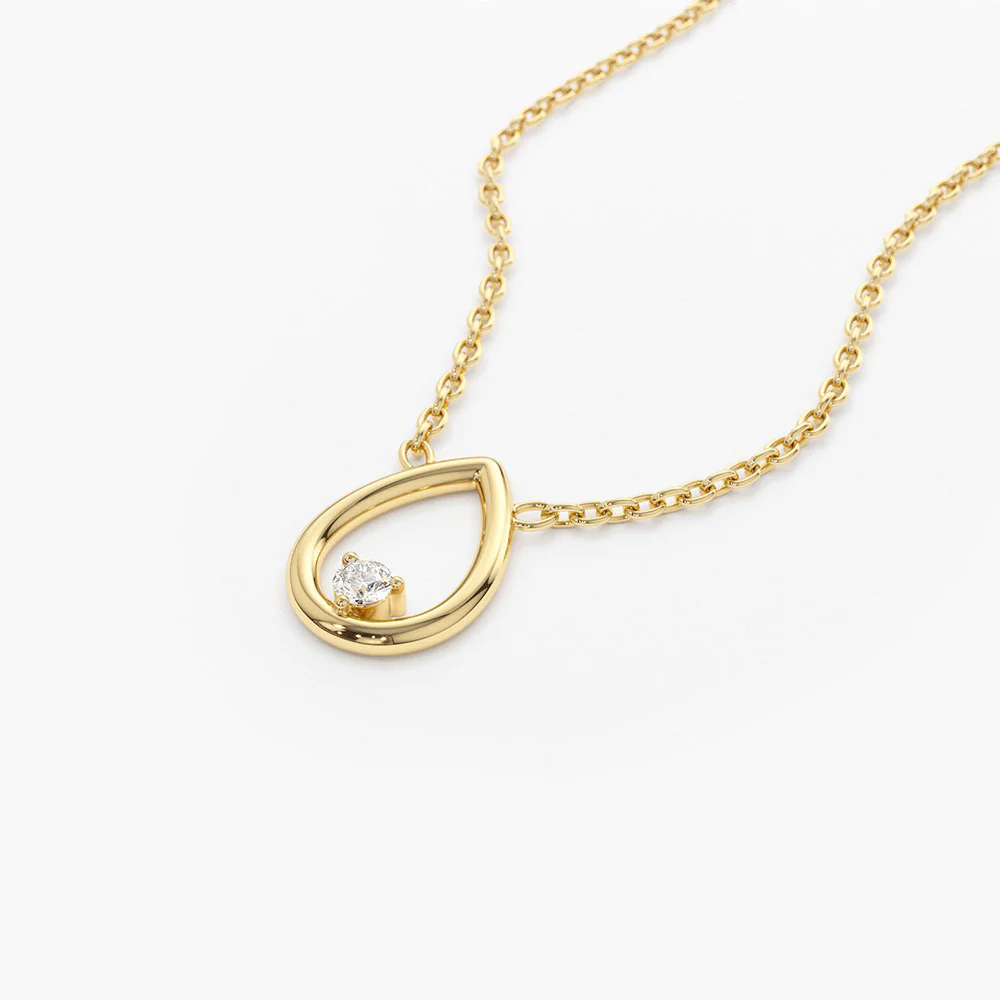 14K Solid Gold Floating Teardrop Diamond Necklace view 2
