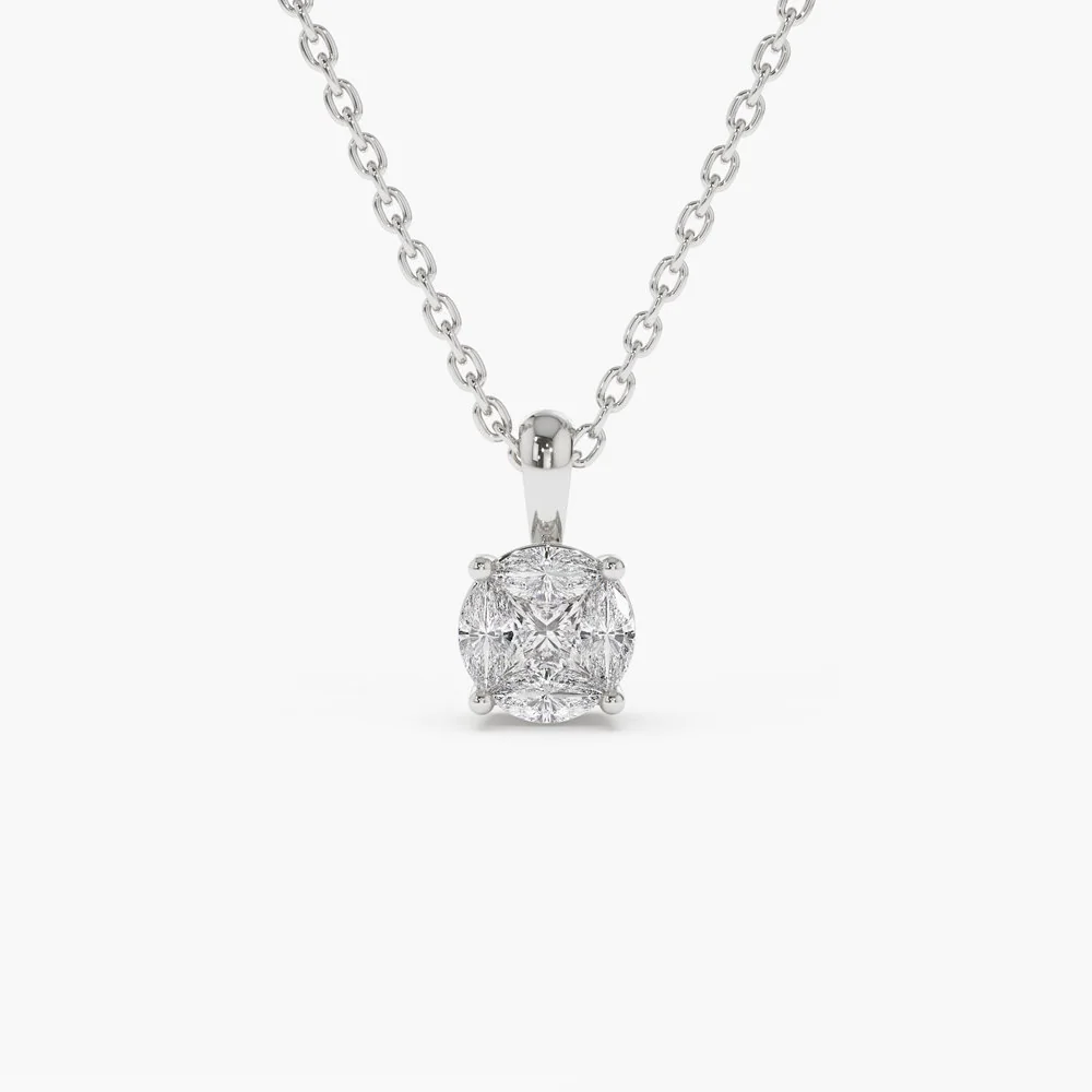 14K Solid Gold 0.25ctw Illusion Setting Brilliant Diamond Necklace view 5