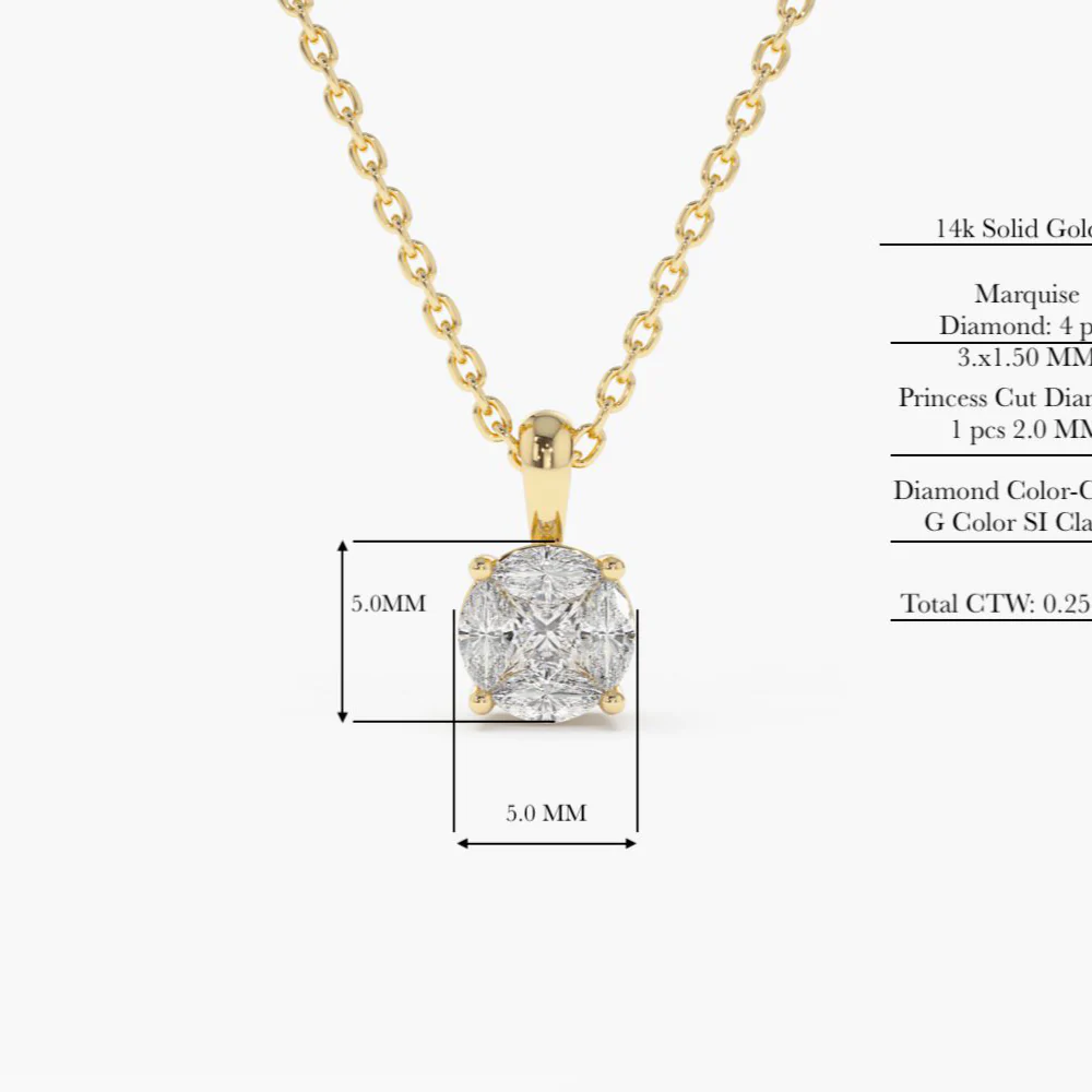14K Solid Gold 0.25ctw Illusion Setting Brilliant Diamond Necklace view 6