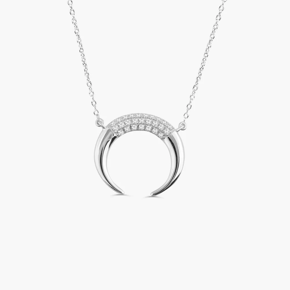 14K Solid Gold Double Horn Diamond Necklace for Women view 4
