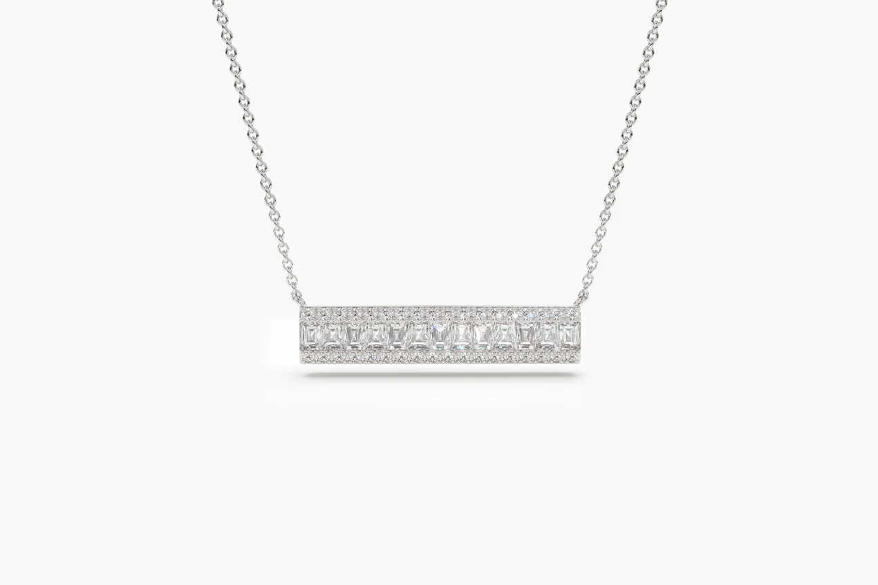 14K Solid Gold Baguette Diamond Horizontal Necklace view 6